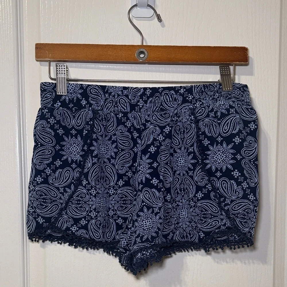 Justice Girls Navy Paisley Pom Shorts Size 14 EUC